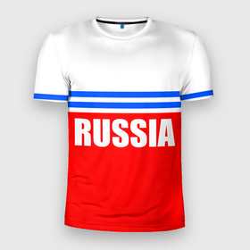 Мужская футболка 3D Slim с принтом Russia   classic в Курске, 100% полиэстер с улучшенными характеристиками | приталенный силуэт, круглая горловина, широкие плечи, сужается к линии бедра | Тематика изображения на принте: 