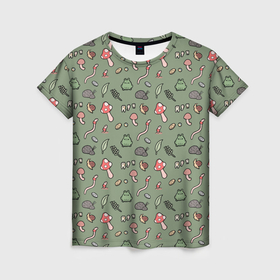 Женская футболка 3D с принтом Goblincore   паттерн в Курске, 100% полиэфир ( синтетическое хлопкоподобное полотно) | прямой крой, круглый вырез горловины, длина до линии бедер | 