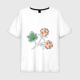 Мужская футболка хлопок Oversize с принтом Лесная ягода морошка в Тюмени, 100% хлопок | свободный крой, круглый ворот, “спинка” длиннее передней части | Тематика изображения на принте: 