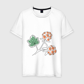 Мужская футболка хлопок с принтом Лесная ягода морошка в Тюмени, 100% хлопок | прямой крой, круглый вырез горловины, длина до линии бедер, слегка спущенное плечо. | Тематика изображения на принте: 