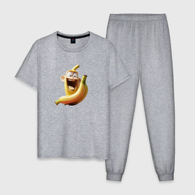 Мужская пижама хлопок с принтом Смеющийся банановый монстр в Тюмени, 100% хлопок | брюки и футболка прямого кроя, без карманов, на брюках мягкая резинка на поясе и по низу штанин
 | 