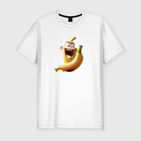 Мужская футболка хлопок Slim с принтом Смеющийся банановый монстр в Тюмени, 92% хлопок, 8% лайкра | приталенный силуэт, круглый вырез ворота, длина до линии бедра, короткий рукав | 