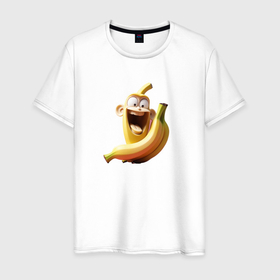 Мужская футболка хлопок с принтом Смеющийся банановый монстр в Тюмени, 100% хлопок | прямой крой, круглый вырез горловины, длина до линии бедер, слегка спущенное плечо. | Тематика изображения на принте: 