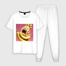 Мужская пижама хлопок с принтом Банановый монстр вопит в Тюмени, 100% хлопок | брюки и футболка прямого кроя, без карманов, на брюках мягкая резинка на поясе и по низу штанин
 | 