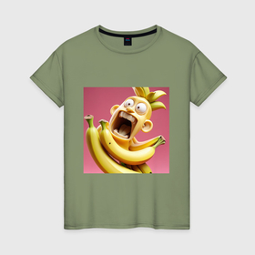 Женская футболка хлопок с принтом Банановый монстр вопит в Тюмени, 100% хлопок | прямой крой, круглый вырез горловины, длина до линии бедер, слегка спущенное плечо | 