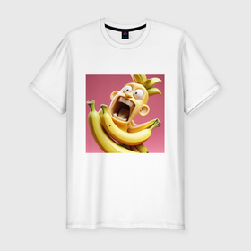 Мужская футболка хлопок Slim с принтом Банановый монстр вопит в Тюмени, 92% хлопок, 8% лайкра | приталенный силуэт, круглый вырез ворота, длина до линии бедра, короткий рукав | 