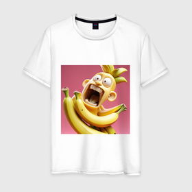 Мужская футболка хлопок с принтом Банановый монстр вопит в Тюмени, 100% хлопок | прямой крой, круглый вырез горловины, длина до линии бедер, слегка спущенное плечо. | 