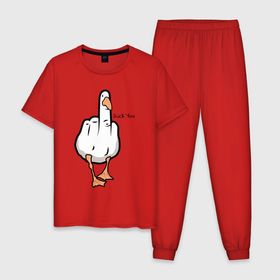 Мужская пижама хлопок с принтом Duck you   fuck you в Петрозаводске, 100% хлопок | брюки и футболка прямого кроя, без карманов, на брюках мягкая резинка на поясе и по низу штанин
 | 