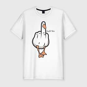 Мужская футболка хлопок Slim с принтом Duck you   fuck you в Белгороде, 92% хлопок, 8% лайкра | приталенный силуэт, круглый вырез ворота, длина до линии бедра, короткий рукав | 