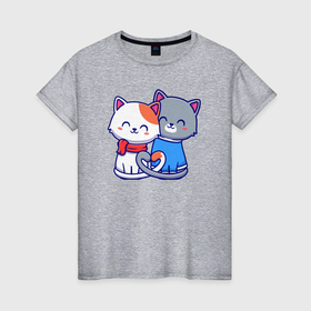 Женская футболка хлопок с принтом Влюблённые котятки в Кировске, 100% хлопок | прямой крой, круглый вырез горловины, длина до линии бедер, слегка спущенное плечо | 