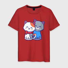 Мужская футболка хлопок с принтом Влюблённые котятки в Новосибирске, 100% хлопок | прямой крой, круглый вырез горловины, длина до линии бедер, слегка спущенное плечо. | 