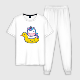 Мужская пижама хлопок с принтом Единорог в бассейне в Петрозаводске, 100% хлопок | брюки и футболка прямого кроя, без карманов, на брюках мягкая резинка на поясе и по низу штанин
 | 