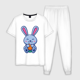 Мужская пижама хлопок с принтом Кролик ест морковку в Екатеринбурге, 100% хлопок | брюки и футболка прямого кроя, без карманов, на брюках мягкая резинка на поясе и по низу штанин
 | 