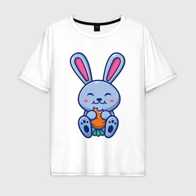 Мужская футболка хлопок Oversize с принтом Кролик ест морковку в Кировске, 100% хлопок | свободный крой, круглый ворот, “спинка” длиннее передней части | 