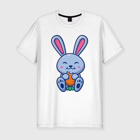 Мужская футболка хлопок Slim с принтом Кролик ест морковку в Белгороде, 92% хлопок, 8% лайкра | приталенный силуэт, круглый вырез ворота, длина до линии бедра, короткий рукав | 