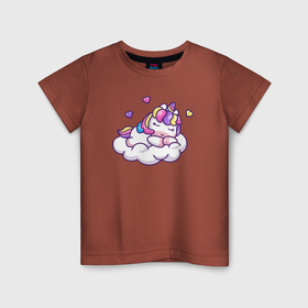 Детская футболка хлопок с принтом Единорог на облачке , 100% хлопок | круглый вырез горловины, полуприлегающий силуэт, длина до линии бедер | Тематика изображения на принте: 