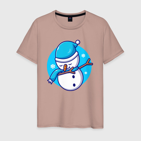 Мужская футболка хлопок с принтом Dab snowman в Петрозаводске, 100% хлопок | прямой крой, круглый вырез горловины, длина до линии бедер, слегка спущенное плечо. | 