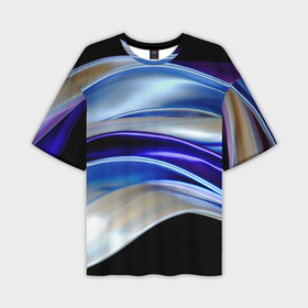 Мужская футболка oversize 3D с принтом Абстрактные волны синего оттенка в Белгороде,  |  | Тематика изображения на принте: 