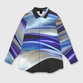 Мужская рубашка oversize 3D с принтом Абстрактные волны синего оттенка ,  |  | 