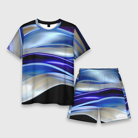 Мужской костюм с шортами 3D с принтом Абстрактные волны синего оттенка ,  |  | Тематика изображения на принте: 
