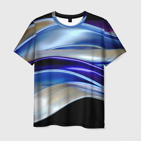 Мужская футболка 3D с принтом Абстрактные волны синего оттенка в Белгороде, 100% полиэфир | прямой крой, круглый вырез горловины, длина до линии бедер | Тематика изображения на принте: 