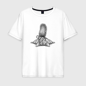 Мужская футболка хлопок Oversize с принтом Белка в шапке в Кировске, 100% хлопок | свободный крой, круглый ворот, “спинка” длиннее передней части | 