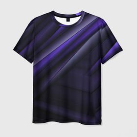 Мужская футболка 3D с принтом Черный фиолетовый фон с абстракцией в Санкт-Петербурге, 100% полиэфир | прямой крой, круглый вырез горловины, длина до линии бедер | 