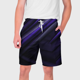 Мужские шорты 3D с принтом Черный фиолетовый фон с абстракцией в Петрозаводске,  полиэстер 100% | прямой крой, два кармана без застежек по бокам. Мягкая трикотажная резинка на поясе, внутри которой широкие завязки. Длина чуть выше колен | 