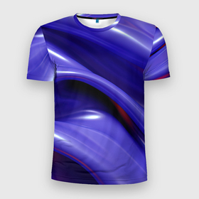 Мужская футболка 3D Slim с принтом Фиолетовые абстрактные волны в Белгороде, 100% полиэстер с улучшенными характеристиками | приталенный силуэт, круглая горловина, широкие плечи, сужается к линии бедра | 