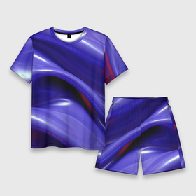 Мужской костюм с шортами 3D с принтом Фиолетовые абстрактные волны в Екатеринбурге,  |  | Тематика изображения на принте: 
