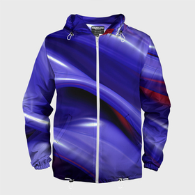 Мужская ветровка 3D с принтом Фиолетовые абстрактные волны в Белгороде, 100% полиэстер | подол и капюшон оформлены резинкой с фиксаторами, два кармана без застежек по бокам, один потайной карман на груди | 