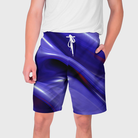 Мужские шорты 3D с принтом Фиолетовые абстрактные волны в Курске,  полиэстер 100% | прямой крой, два кармана без застежек по бокам. Мягкая трикотажная резинка на поясе, внутри которой широкие завязки. Длина чуть выше колен | Тематика изображения на принте: 