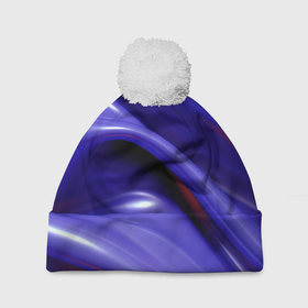 Шапка 3D c помпоном с принтом Фиолетовые абстрактные волны в Екатеринбурге, 100% полиэстер | универсальный размер, печать по всей поверхности изделия | Тематика изображения на принте: 