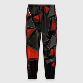 Мужские брюки 3D с принтом Черные и красные треугольные частицы в Санкт-Петербурге, 100% полиэстер | манжеты по низу, эластичный пояс регулируется шнурком, по бокам два кармана без застежек, внутренняя часть кармана из мелкой сетки | 