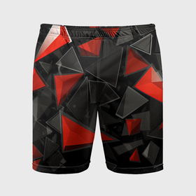 Мужские шорты спортивные с принтом Черные и красные треугольные частицы в Кировске,  |  | 