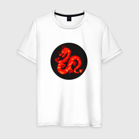Мужская футболка хлопок с принтом Красно золотой дракон в Белгороде, 100% хлопок | прямой крой, круглый вырез горловины, длина до линии бедер, слегка спущенное плечо. | 