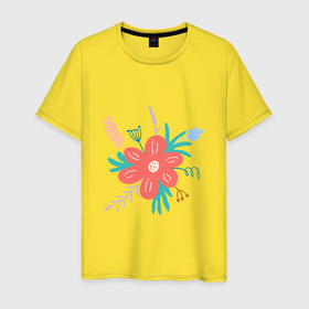 Мужская футболка хлопок с принтом Цветочная композиция в Курске, 100% хлопок | прямой крой, круглый вырез горловины, длина до линии бедер, слегка спущенное плечо. | 