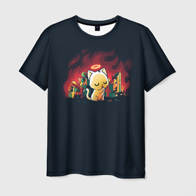 Мужская футболка 3D с принтом Christmas cat devil в Петрозаводске, 100% полиэфир | прямой крой, круглый вырез горловины, длина до линии бедер | Тематика изображения на принте: 