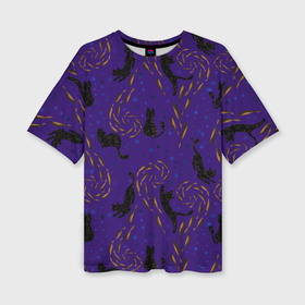 Женская футболка oversize 3D с принтом Космические коты и рыбки   паттерн в Тюмени,  |  | 