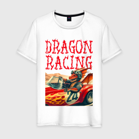 Мужская футболка хлопок с принтом Dragon cool racer   ai art в Петрозаводске, 100% хлопок | прямой крой, круглый вырез горловины, длина до линии бедер, слегка спущенное плечо. | 