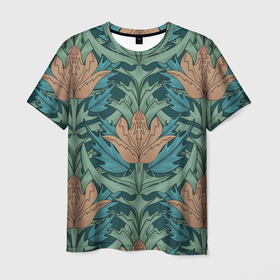 Мужская футболка 3D с принтом Цветы в стиле Уильяма Морриса   паттерн , 100% полиэфир | прямой крой, круглый вырез горловины, длина до линии бедер | 