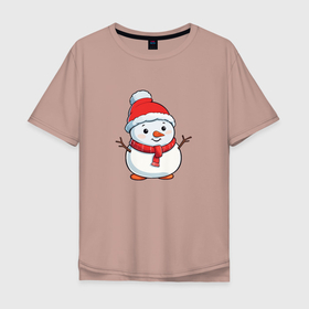 Мужская футболка хлопок Oversize с принтом Снеговик просит обнимашки в Тюмени, 100% хлопок | свободный крой, круглый ворот, “спинка” длиннее передней части | 