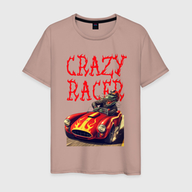 Мужская футболка хлопок с принтом Crazy racer   ai art  dragon в Белгороде, 100% хлопок | прямой крой, круглый вырез горловины, длина до линии бедер, слегка спущенное плечо. | Тематика изображения на принте: 