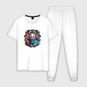 Мужская пижама хлопок с принтом Воин Викинг  Кратос в Петрозаводске, 100% хлопок | брюки и футболка прямого кроя, без карманов, на брюках мягкая резинка на поясе и по низу штанин
 | 