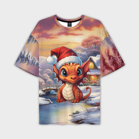 Мужская футболка oversize 3D с принтом Дракон   снегозавр в городе Новоалтайск,  |  | 