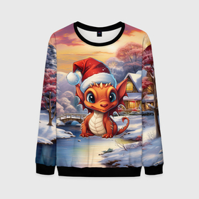 Мужской свитшот 3D с принтом Дракон   снегозавр в городе Новоалтайск, 100% полиэстер с мягким внутренним слоем | круглый вырез горловины, мягкая резинка на манжетах и поясе, свободная посадка по фигуре | 