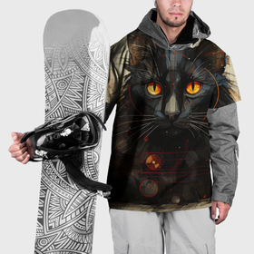 Накидка на куртку 3D с принтом Черный кот в стиле диаграмм Давинчи в Санкт-Петербурге, 100% полиэстер |  | 