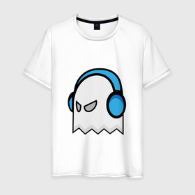 Мужская футболка хлопок с принтом Призрак в наушниках в Кировске, 100% хлопок | прямой крой, круглый вырез горловины, длина до линии бедер, слегка спущенное плечо. | 