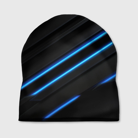 Шапка 3D с принтом Синие неоновые линии на черном в Белгороде, 100% полиэстер | универсальный размер, печать по всей поверхности изделия | 