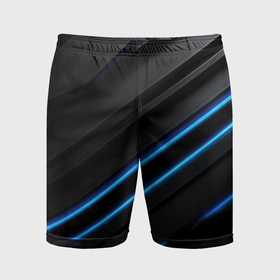 Мужские шорты спортивные с принтом Синие неоновые линии на черном в Курске,  |  | 